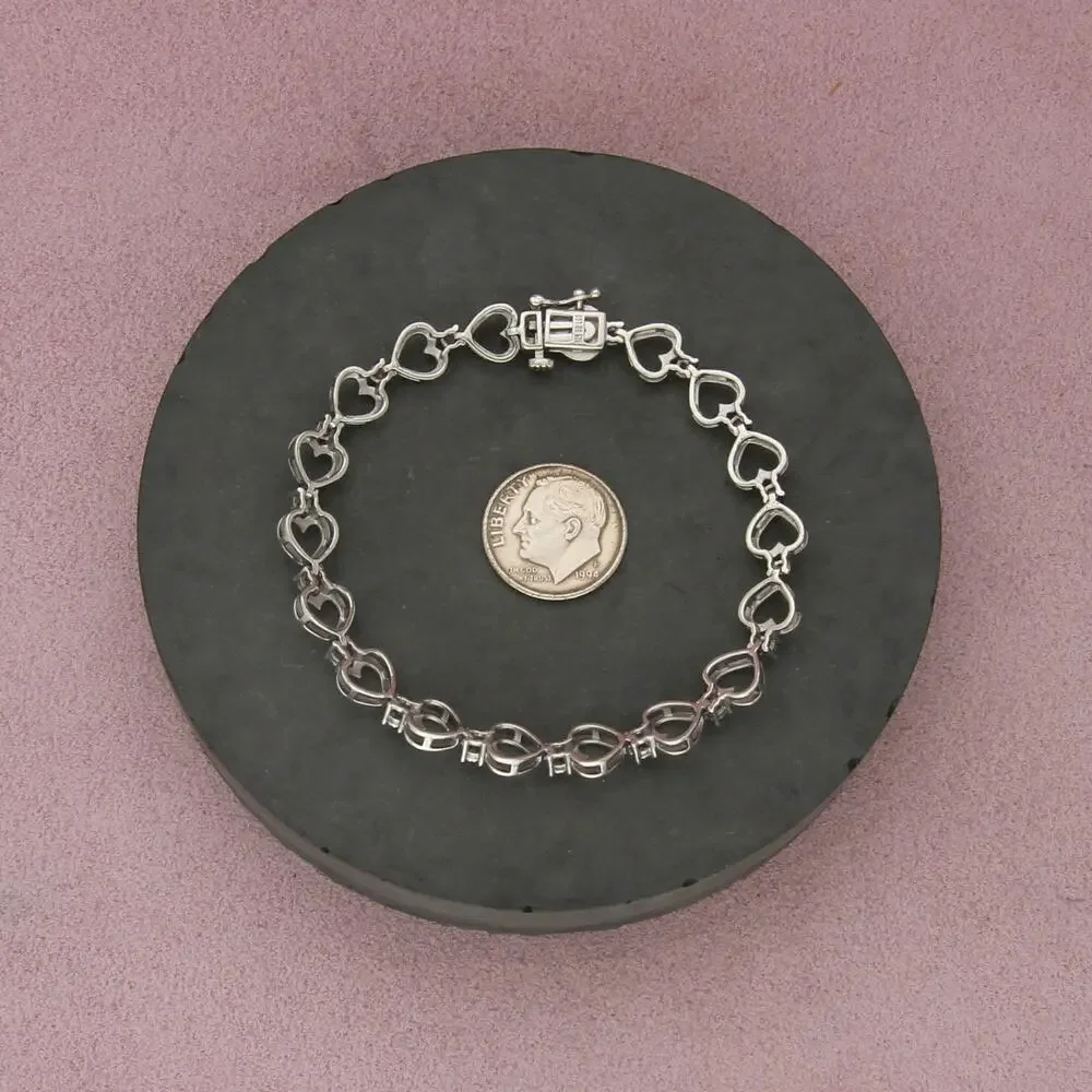 sterling silver diamond accent heart link tennis bracelet size 7in